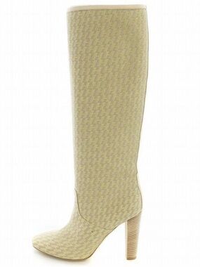 Hermès Beige Monogram Canvas Knee High Boots EU 37 US 7 w/ Box